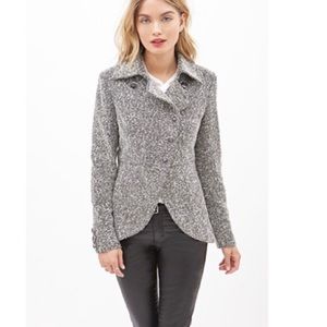 Forever 21 Black Tweed Asymmetrical Jacket Fit Flare.